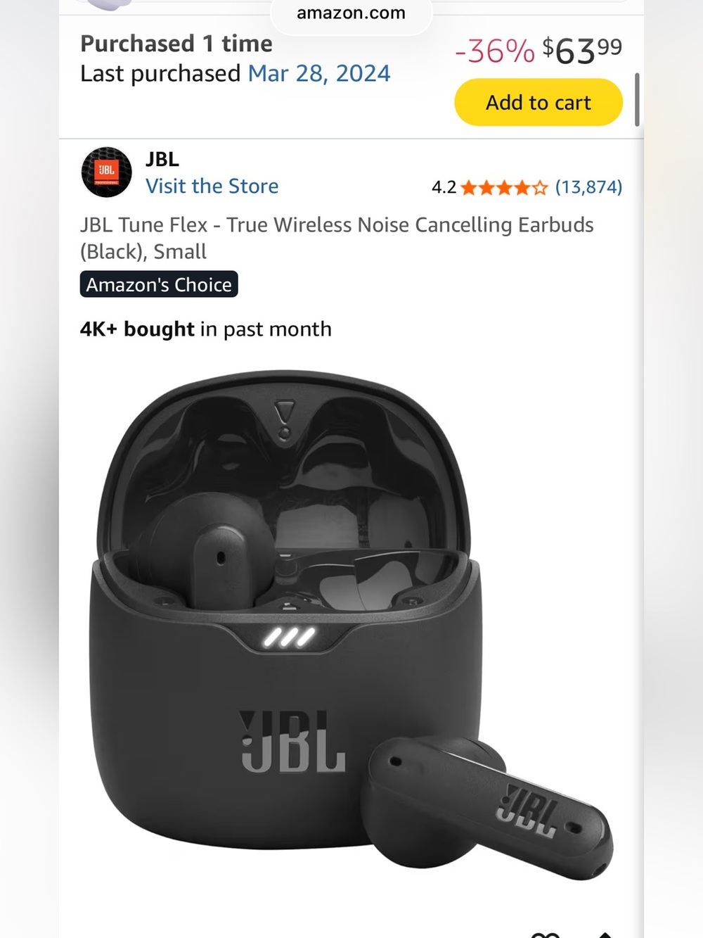 JBL Tune Flex True Wireless Noise Cancelling Earbuds (Small)